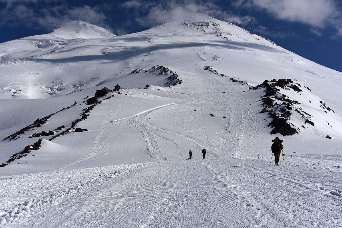 02A Climbing To Pastukhov Rocks With Mount Elbrus West And East Summits Above